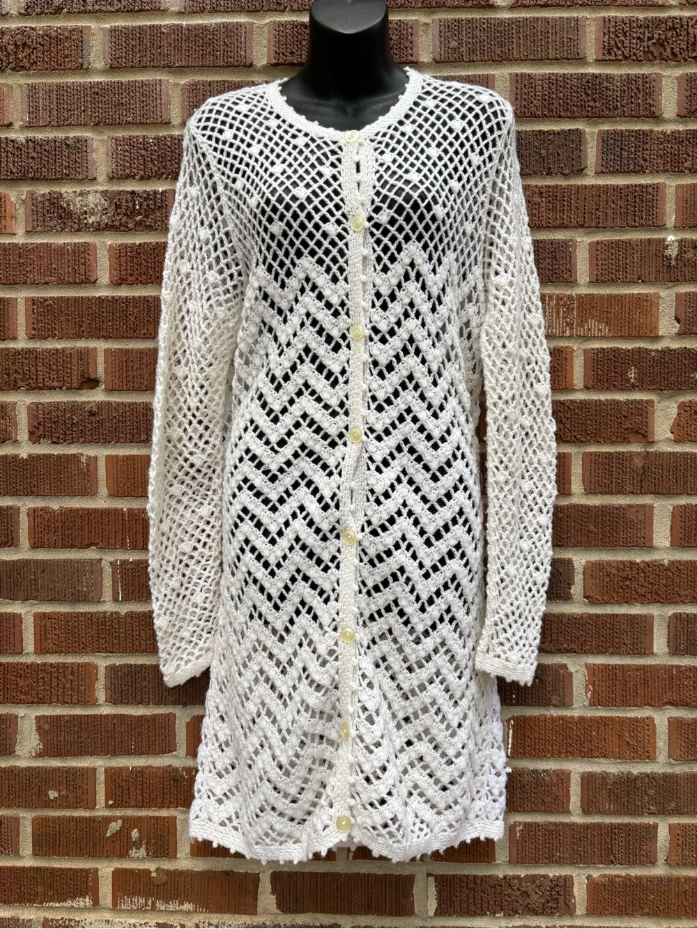 Baar & Beards Womens M White Long Sleeve Open-Weave Crochet Duster Sweater Dress